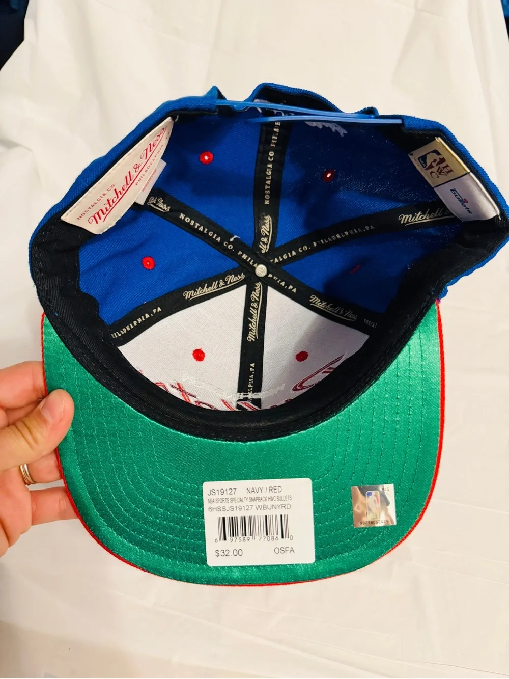 Mitchell & Ness Washington Bullets Snapback Hat NBA HWC Blue Red Green Brim